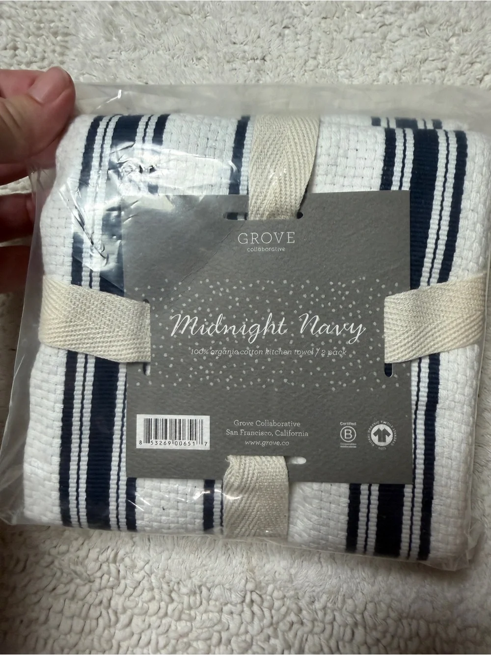 NWT Grove Collaborative Organic Cotton Classic Kitchen Towels in “Midnight Navy”